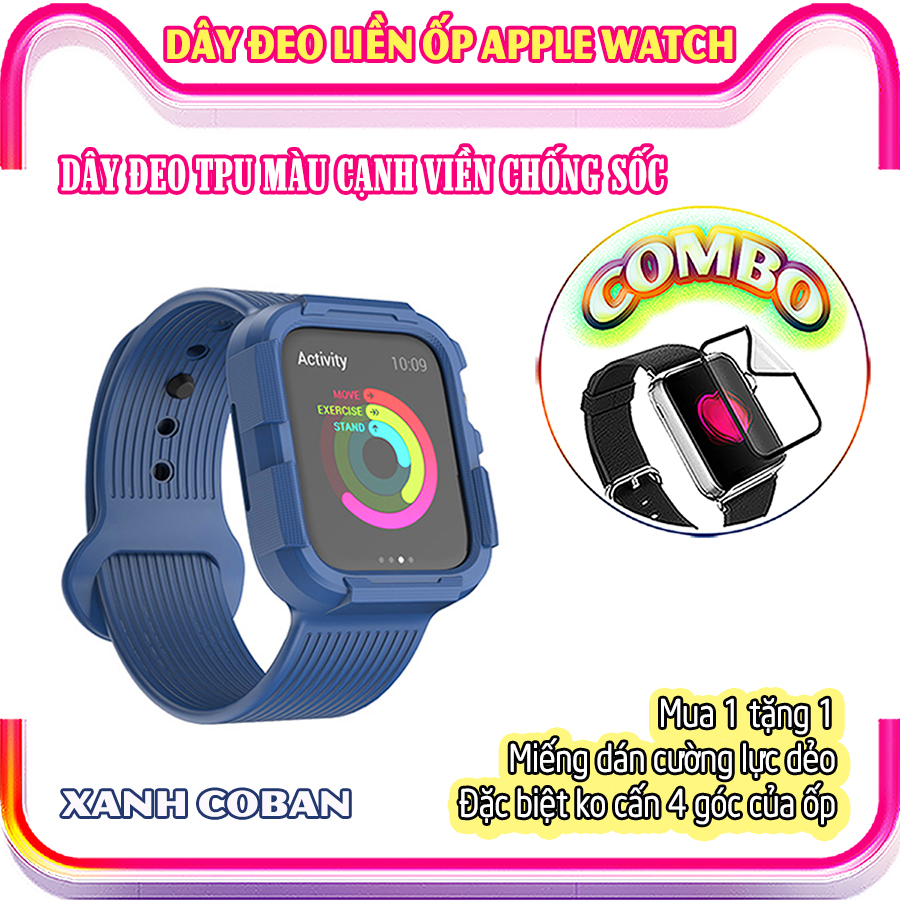 Dây Đeo liền ốp cho Apple Watch 7/6/5/4/3/2/1 size 38/40/41/42/44/45mm TPU màu cạnh viền chống sốc - nhiều màu (tặng cường lực dẻo theo size)