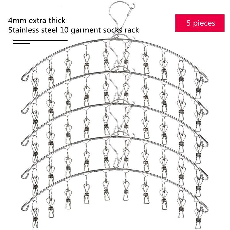 10 Clips Stainless Steel Laundry Rack Foldable Sock Clothes Airer Folding Hanger Drying Hanger Clothes Underwear Socks Holder