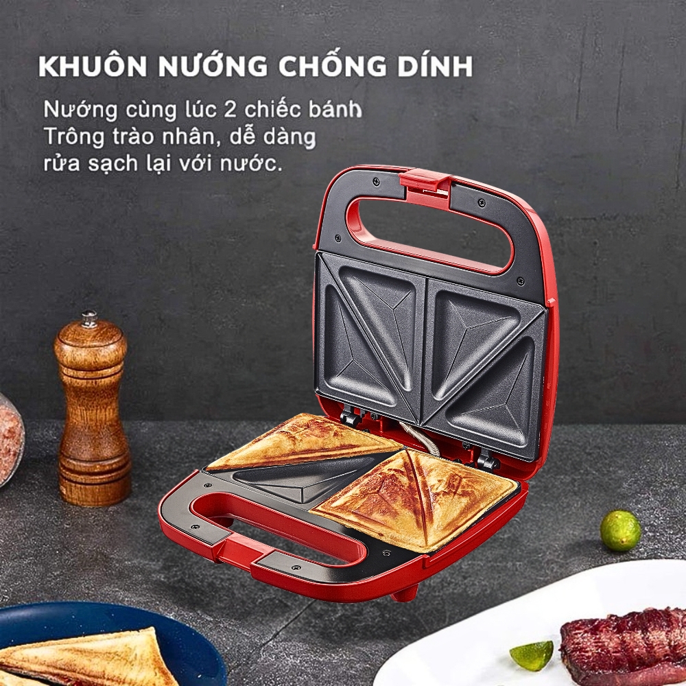 Máy kẹp nướng ép bánh SOKANY công suất lớn 750W tích hợp 2 mặt chống dính giúp bánh chín nhanh chóng vô cùng tiện ích - HÀNG CHÍNH HÃNG - DELIYA