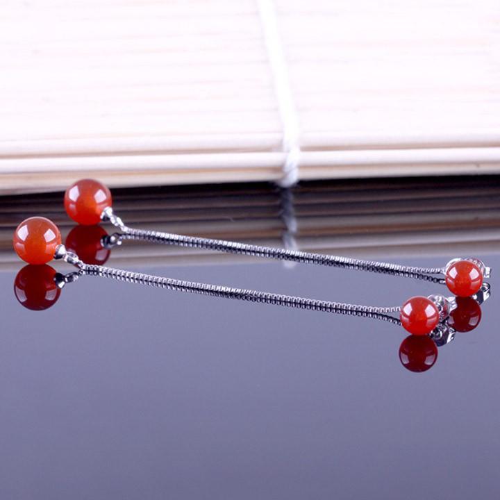 Bông tai dài đá nhân tạo mã não đỏ BHBT86