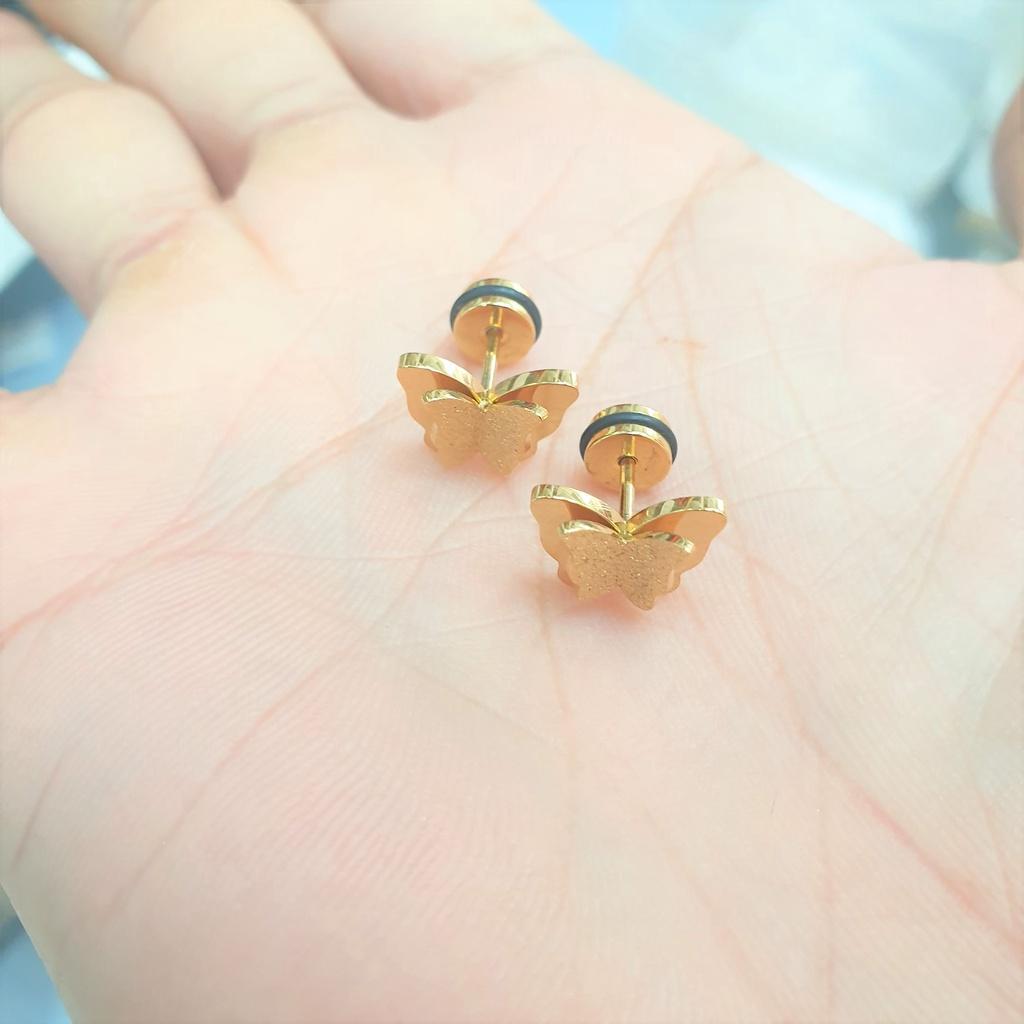 Bông Tai Cánh Bướm Mẫu Khóa Vặn Titanium Cao Cấp- Dùng bền màu tắm rửa không đen khóa chắc