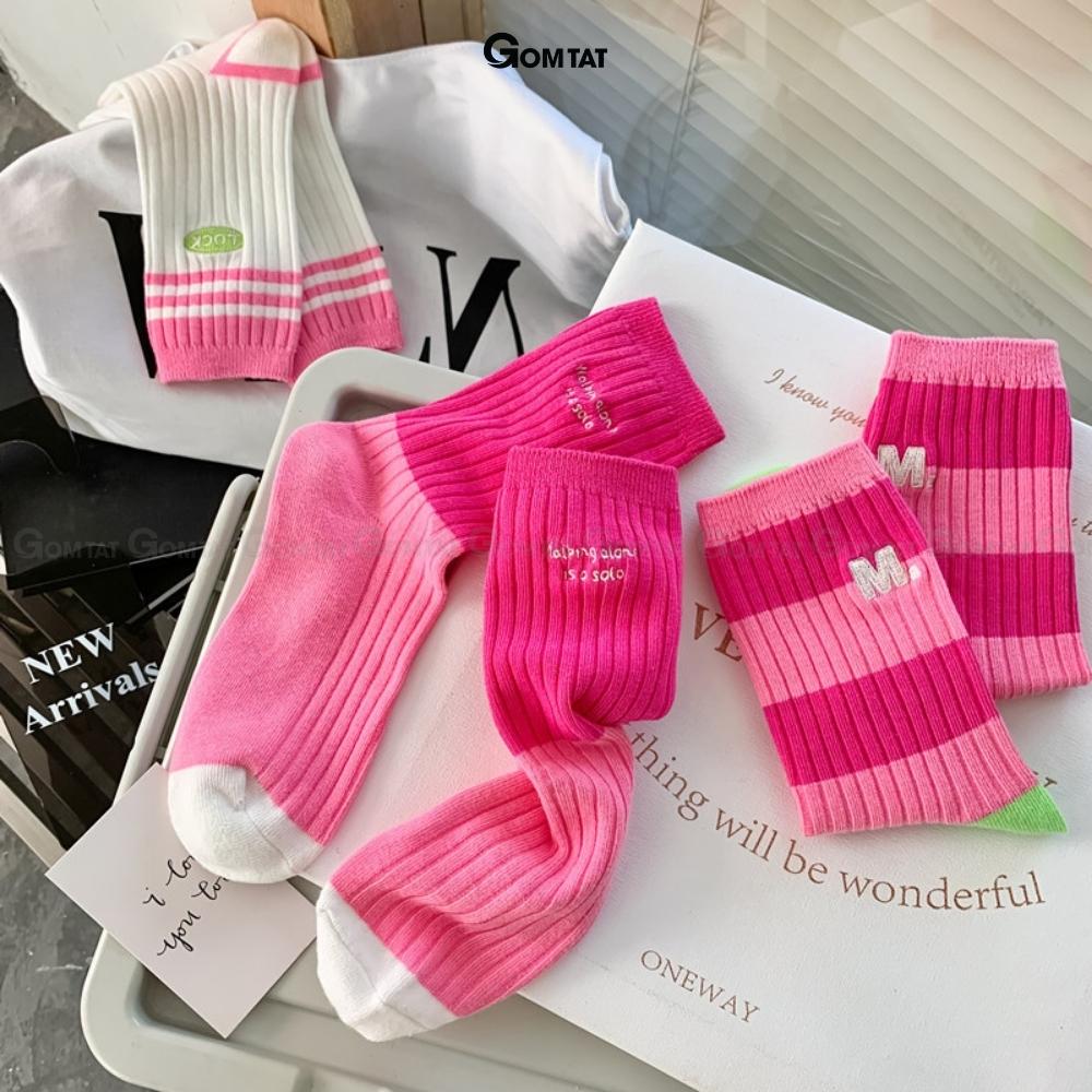 Tất nữ cổ cao GOMTAT tone màu hồng, chất liệu cotton nhẹ mềm mại thấm hút thoáng khí -CAOHONG-PO-3026-1DOI
