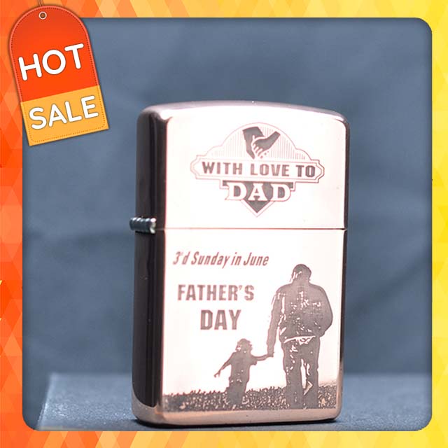 Vỏ Hột Quẹt Bật Lửa Xăng Đá Zorro Z9749D Đồng Đỏ Copper Khắc Cha Con Đẹp Độc Lạ - Dùng Xăng Bấc Đá Cao Cấp