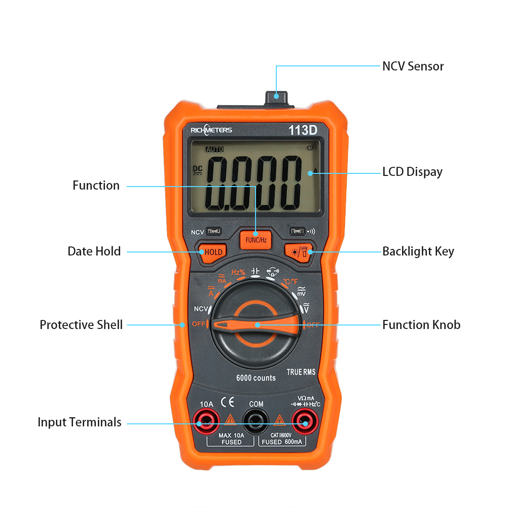 Đồng Hồ Vạn Năng Tự Động Đo Dòng Điện AC/DC Richmeters RM113D Với Tính Năng Hút Từ (6000 Đếm)