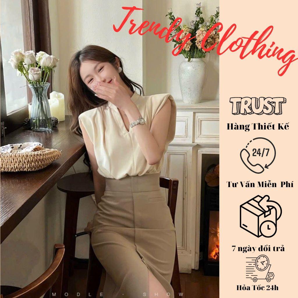 Set bộ nữ, Áo cổ V kèm chân váy kaki chuẩn hàng thiết kế Trendy Clothing