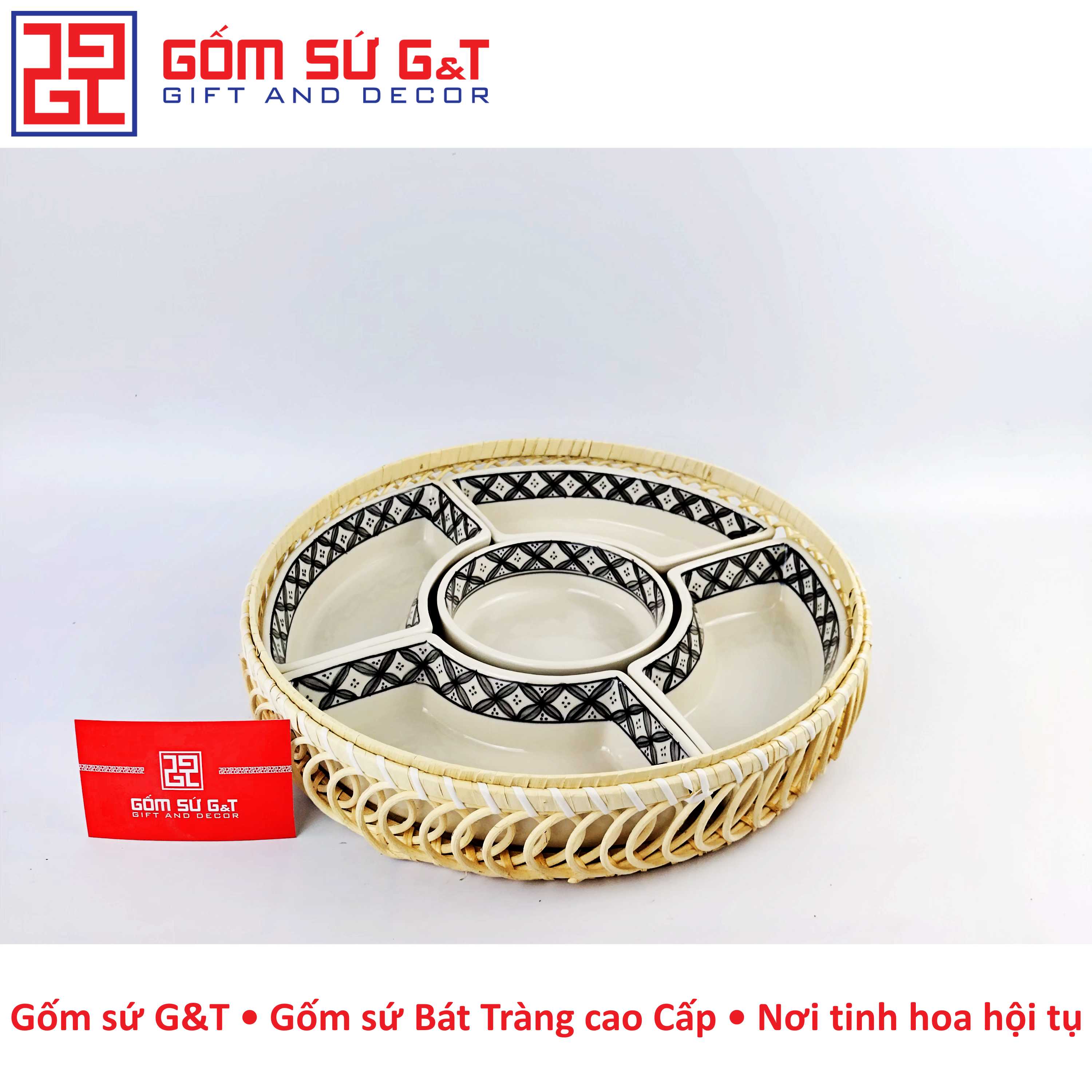 Khay mứt tết vẽ hoa mai Gốm Sứ G&amp;T