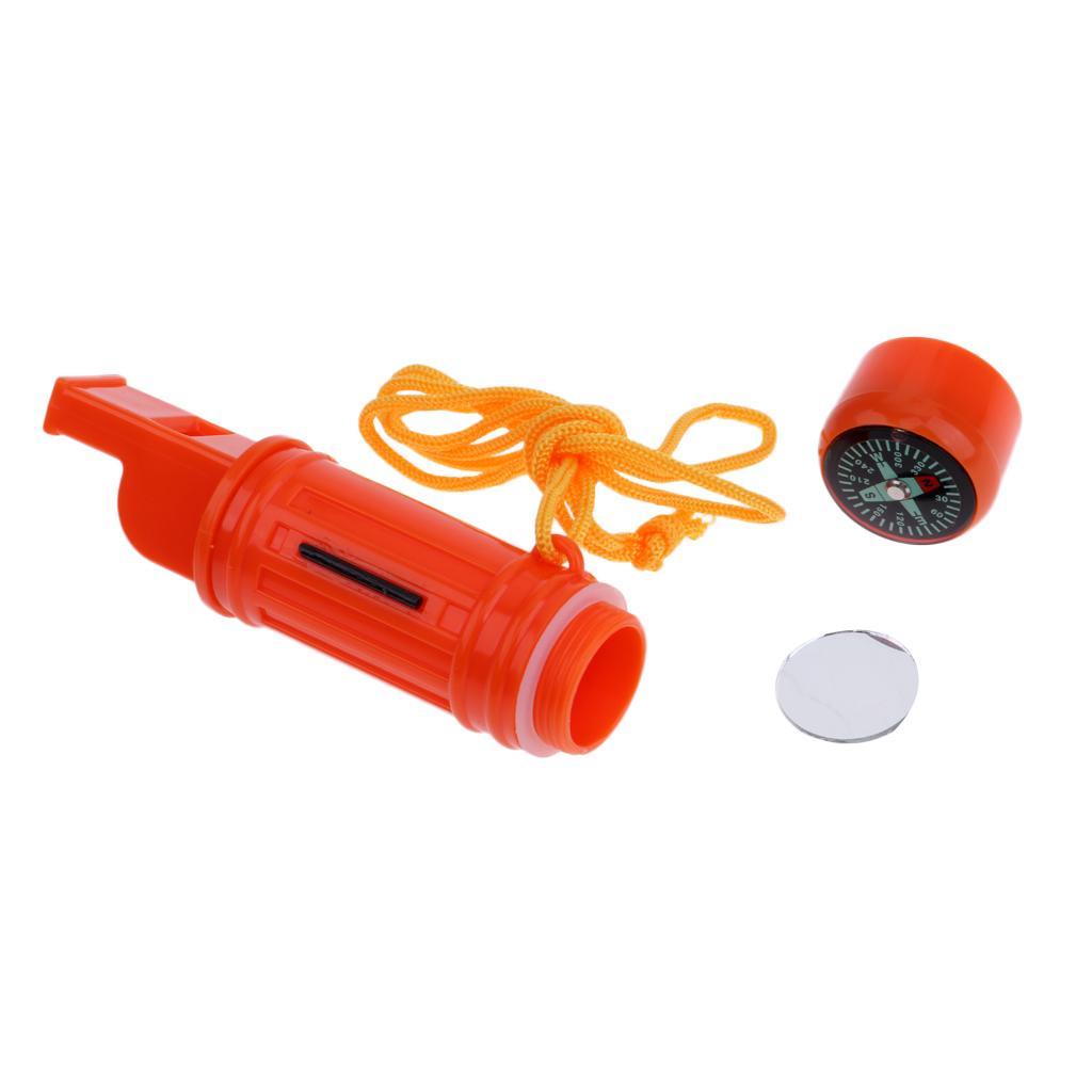 Multiuse Survival Tool Emergency Whistle Fire Starter Compass Signal Mirror