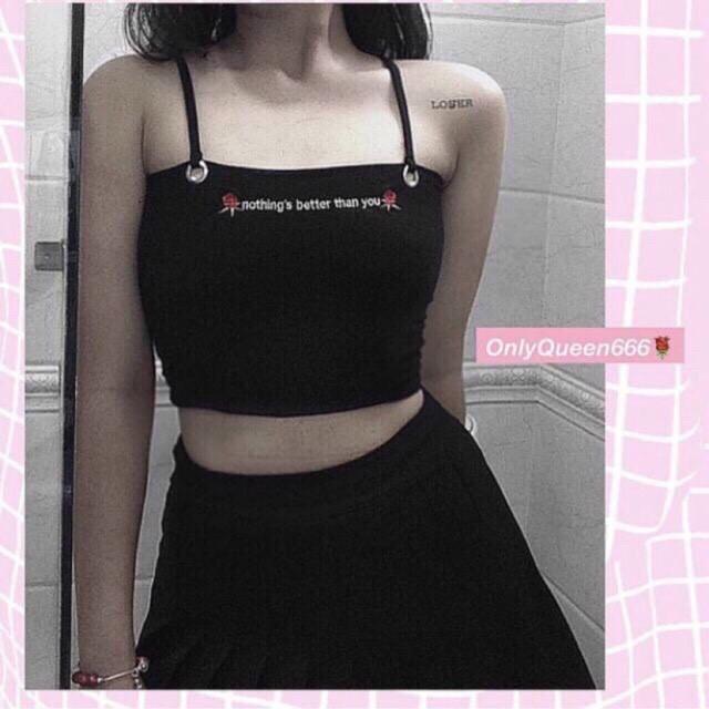 Áo dây mút ngực thêu chữ, áo hai dây nữ sexy
