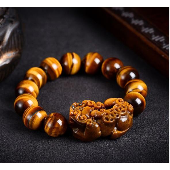 Vòng tay đá mắt hổ mix tỳ hưu phong thủy 8mm 10mm 12mm 14mm