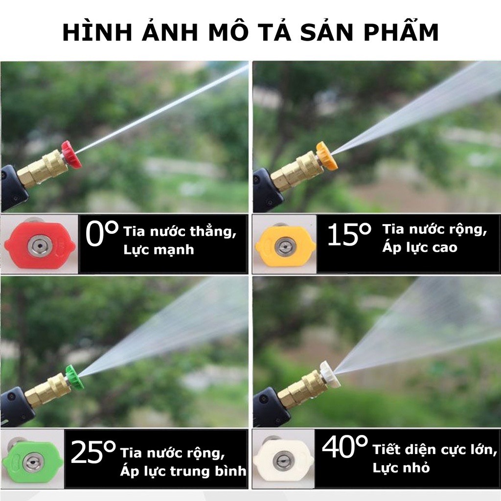 Béc phun - Đầu Béc Các Góc Gắn Vòi Xịt Rửa Xe Áp Lực Cao ( Hàng Loại 1 ) - Ren nối nhanh 1/4 inch