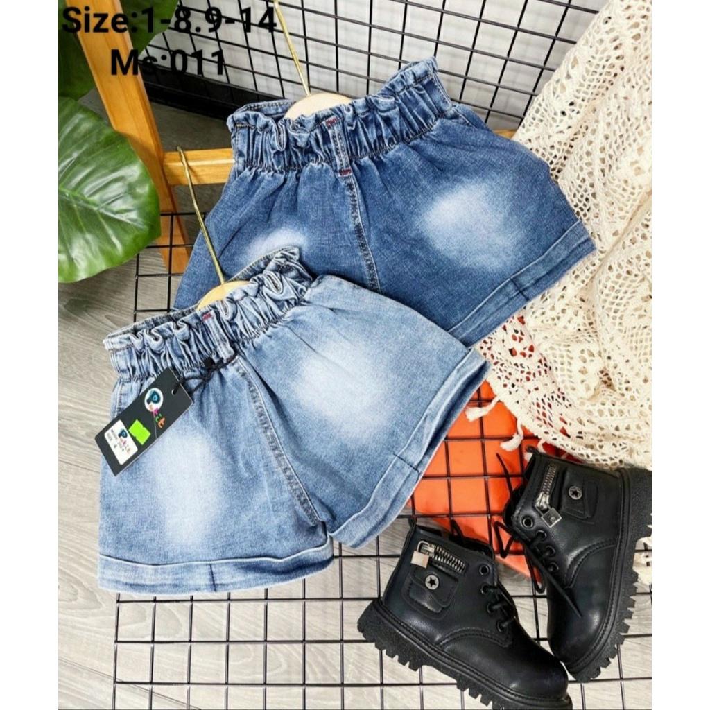 Quần đùi lưng cao cho bé gái phối đồ đi chơi đi học sành điệu size 12-35kg chất jeans co giãn mềm mát