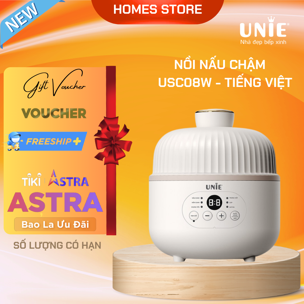 Nồi Nấu Cháo Chưng Yến Kho Cá Chậm Unie USC08W Chống Trào Chống Cháy 0.8 Lít Công Suất 200 W - Hàng Chính Hãng