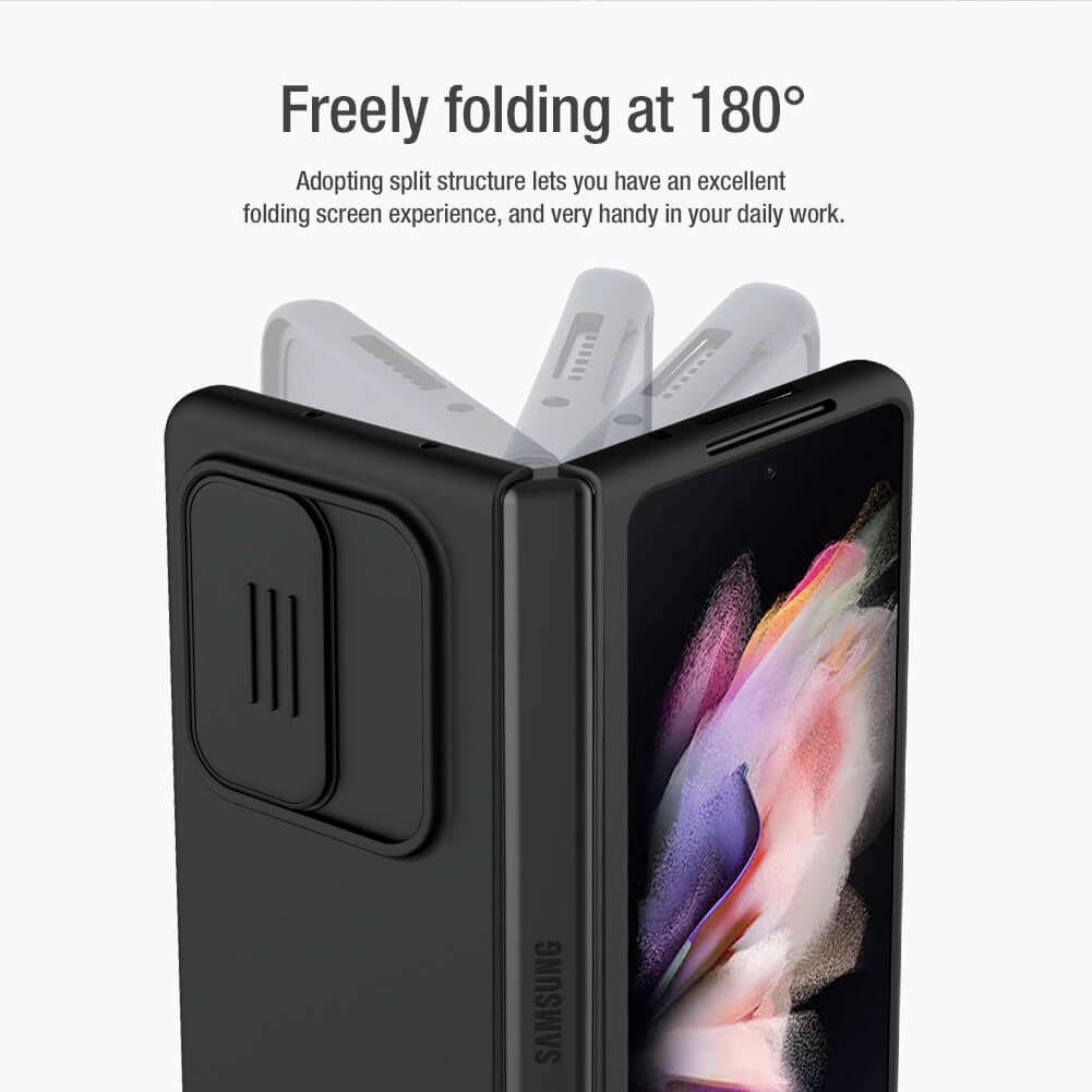 Ốp lưng chống sốc silicon cho Samsung Galaxy Z Fold 3 bảo vệ Camera hiệu Nillkin Camshield Silky Silicon Case (chống sốc cực tốt, chất liệu cao cấp, có khung và nắp đậy bảo vệ Camera) - hàng nhập khẩu 