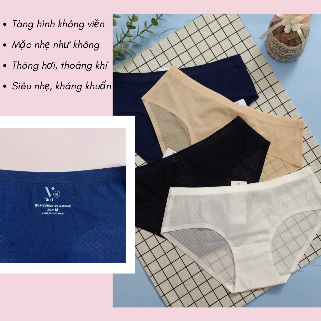 Quần lót nữ thông hơi không đường may Vicci QV.209 công nghệ Microfiber siêu mỏng nhẹ, tàng hình không viền, mặc nhẹ như không, thoáng khí, kháng khuẩn khử mùi