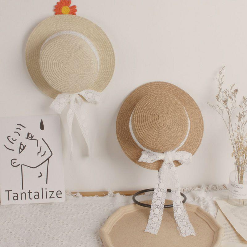 Mũ cói phối ren trắng dài cho bé gái