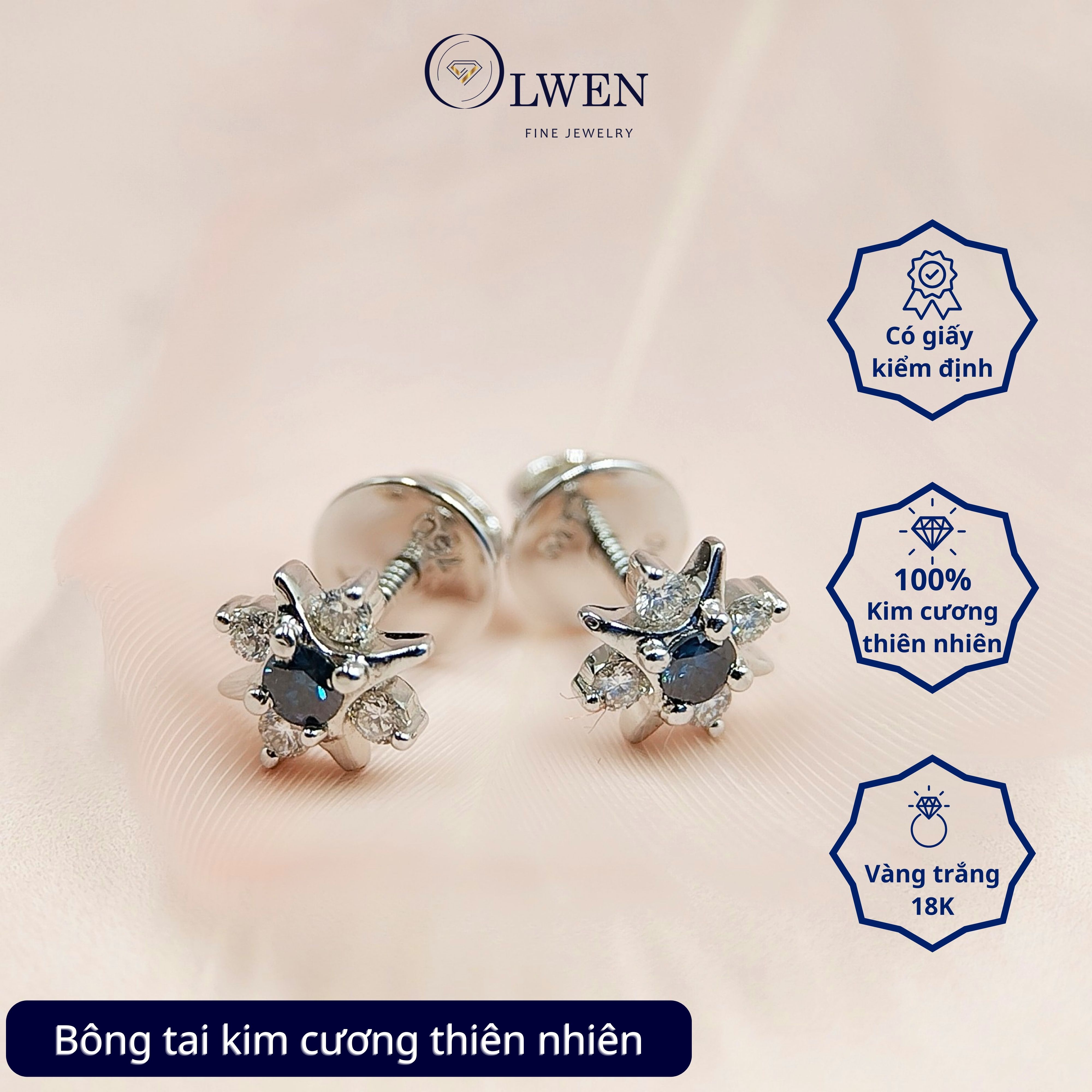 Bông tai kim cương xanh 18K Olwen HA-E000001