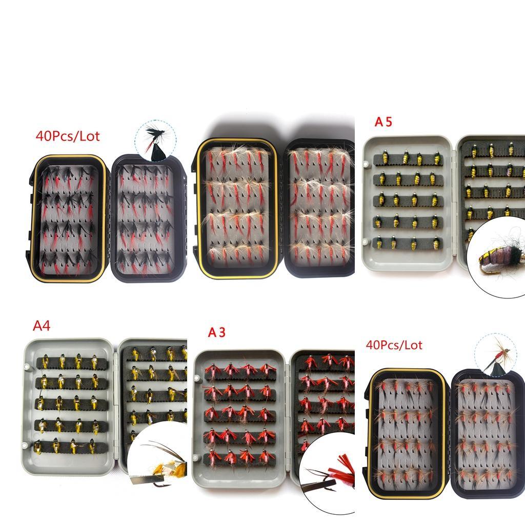 40Pieces Dry Flies/ Wet Flies Fly Fishing flies Kit Bass Salmon Trouts Flies Floating/Sinking with Fly Box
