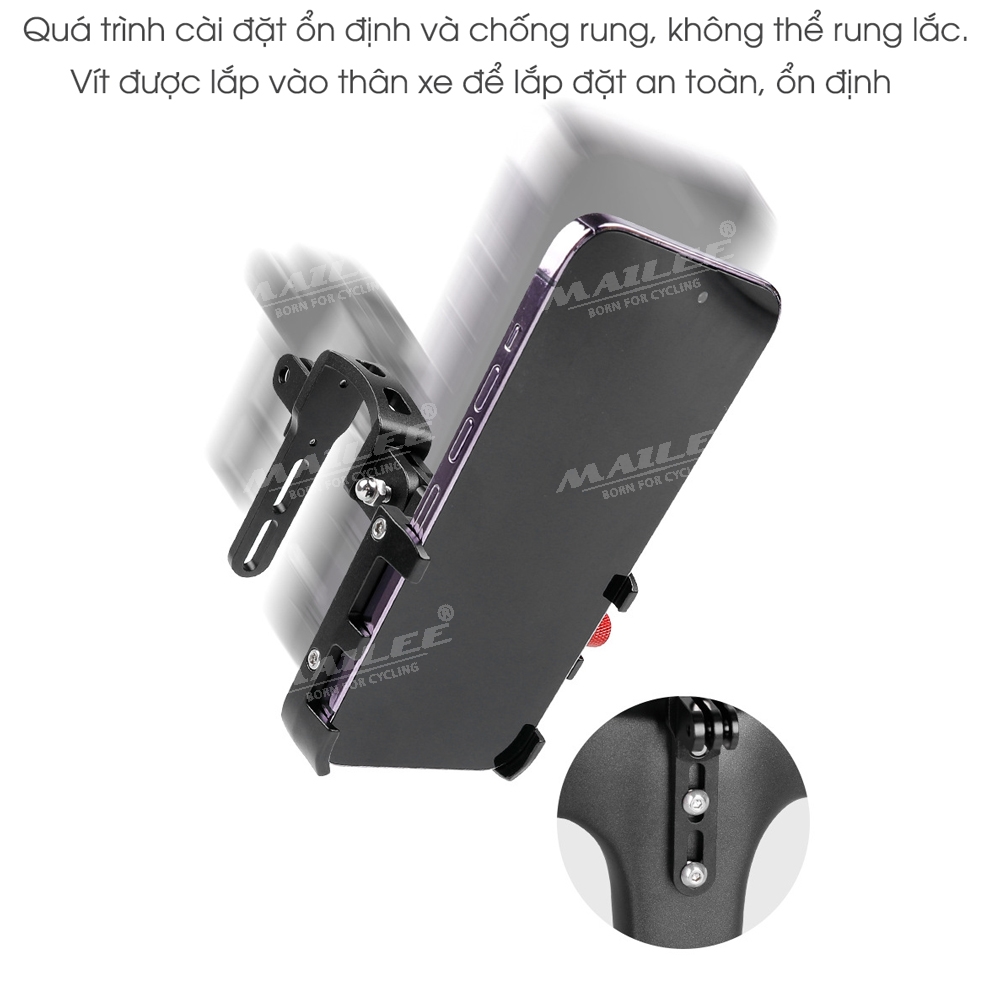 Giá đỡ điện thoại di động hợp kim nhôm cho xe đạp ELZ-01, gắn trên xe đạp touring, điều chỉnh dọc 180 độ, xoay ngang 360 độ, có thể gắn camera - Mai Lee