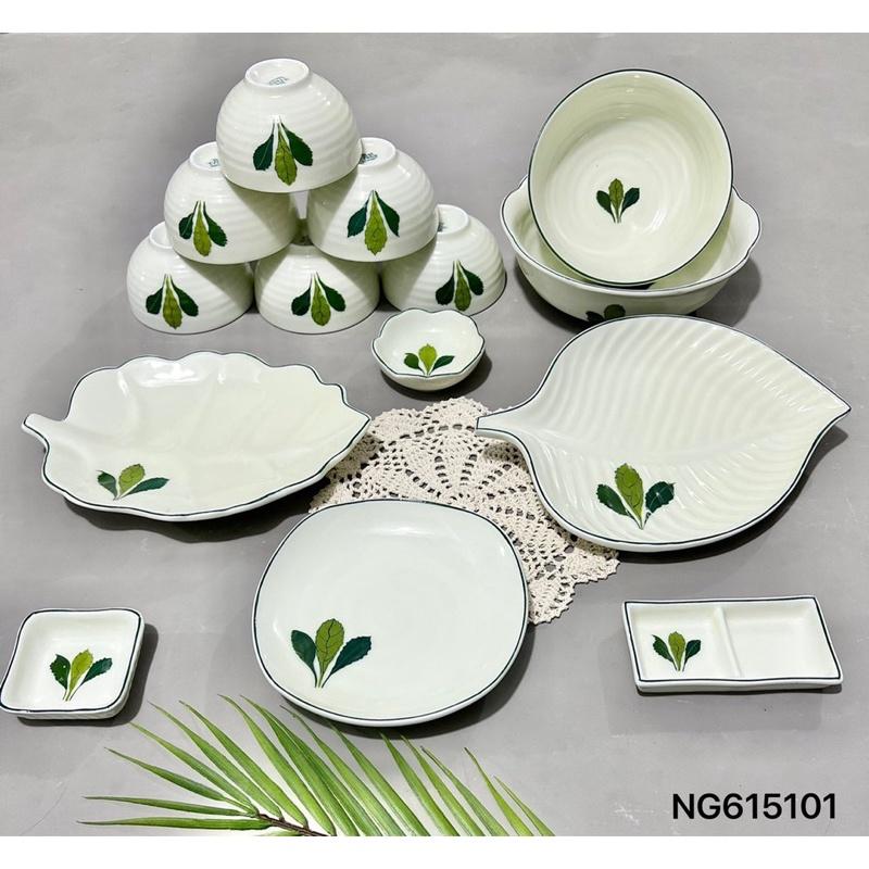 Set bát đĩa 14- 16 món, men kem. Gốm sứ Bát Tràng