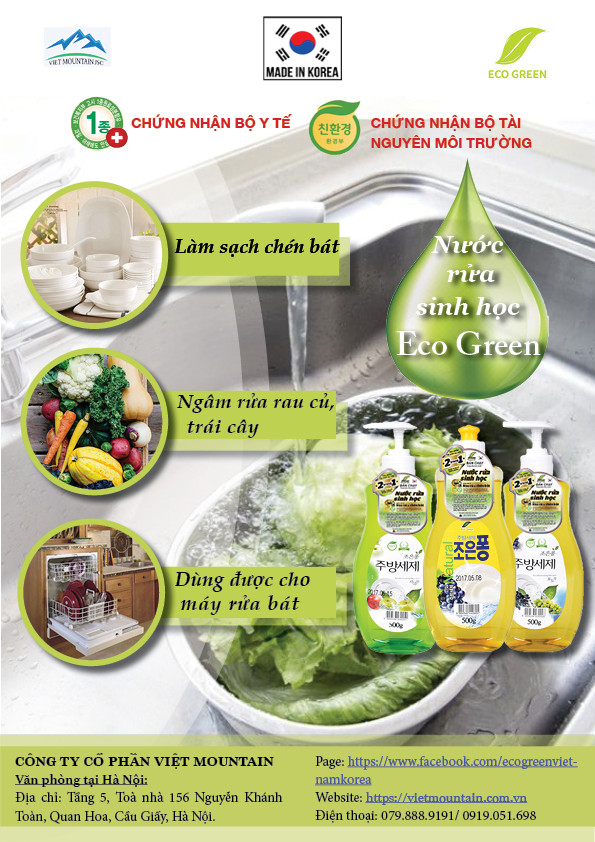 Nước Rửa Rau Củ - Nước Rửa Chén Bát - Nước Rửa Sinh Học Eco Green Hàn Quốc - Nho - Hàng Nhập Khẩu Hàn Quốc