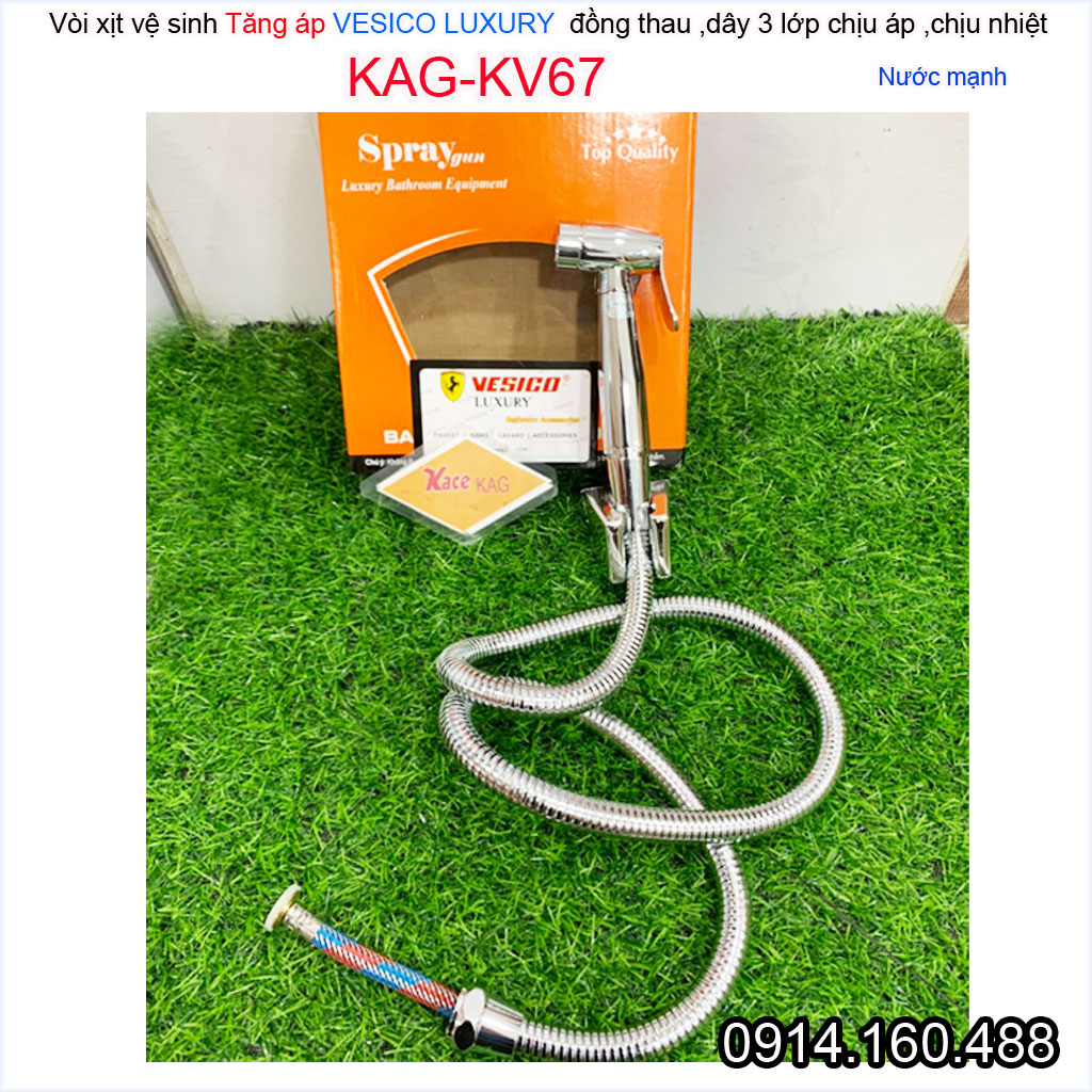 Vòi xịt vệ sinh vesico KAG-KV67 hàng cao cấp, vòi rửa bồn cầu spray set mạnh tia nước thẳng thiết kế đẹp màu inox bóng