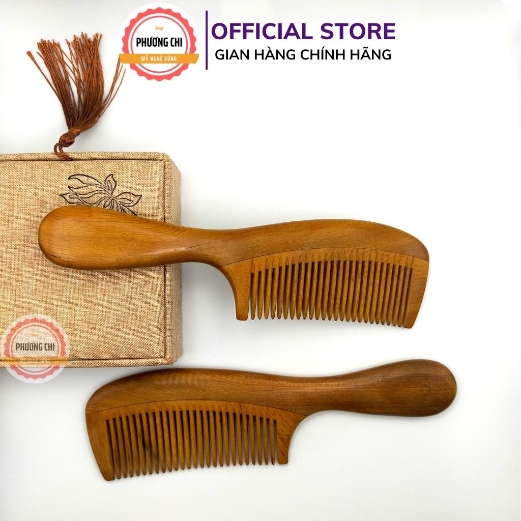 Lược gỗ thơm gép răng chuôi bầu trơn dài 19,5cm, lược chải tóc gỡ rối massage đầu