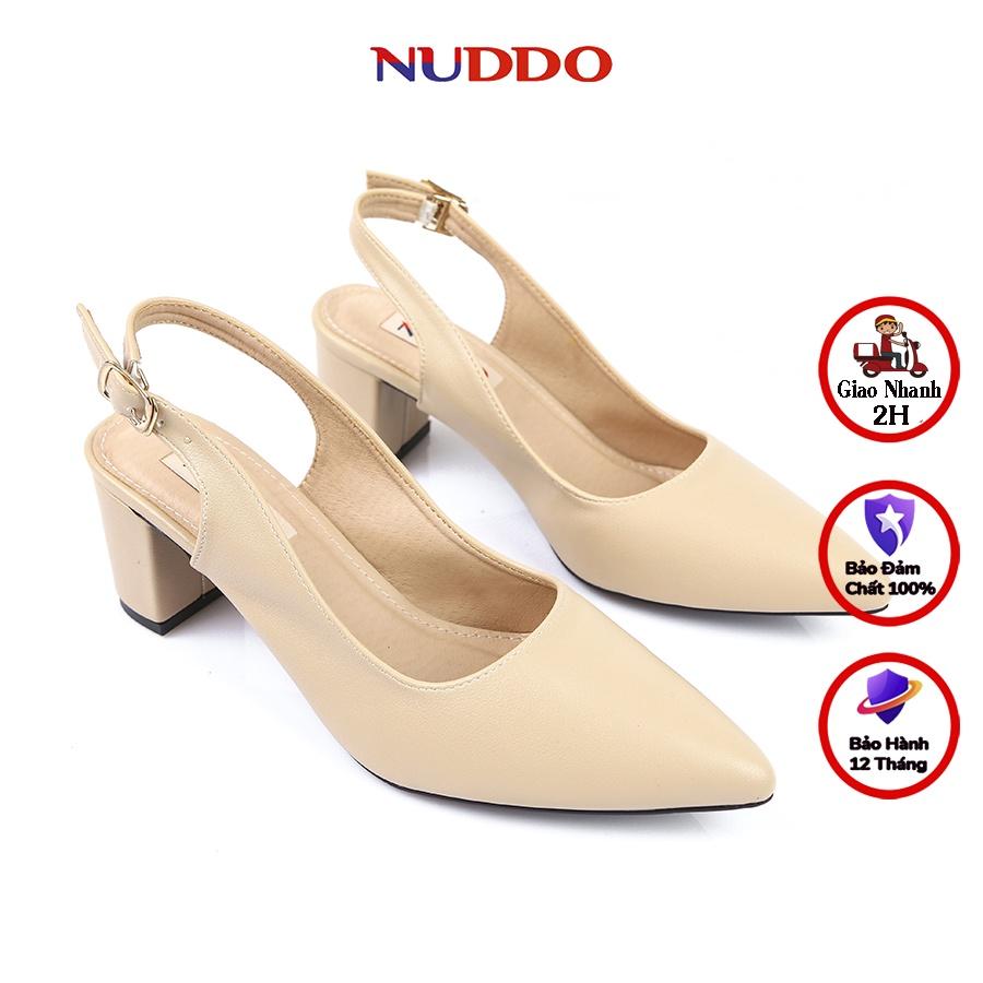 Giày slingback cao gót nữ công sở NUDDO mũi nhọn gót vuông 5 phân da mềm sang trọng NU2012