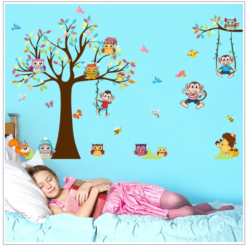 Decal dán tường tranh dán trang trí phòng bé yêu hình các con vật dễ thương, ngộ nghĩnh vừa học vừa chơi DB085