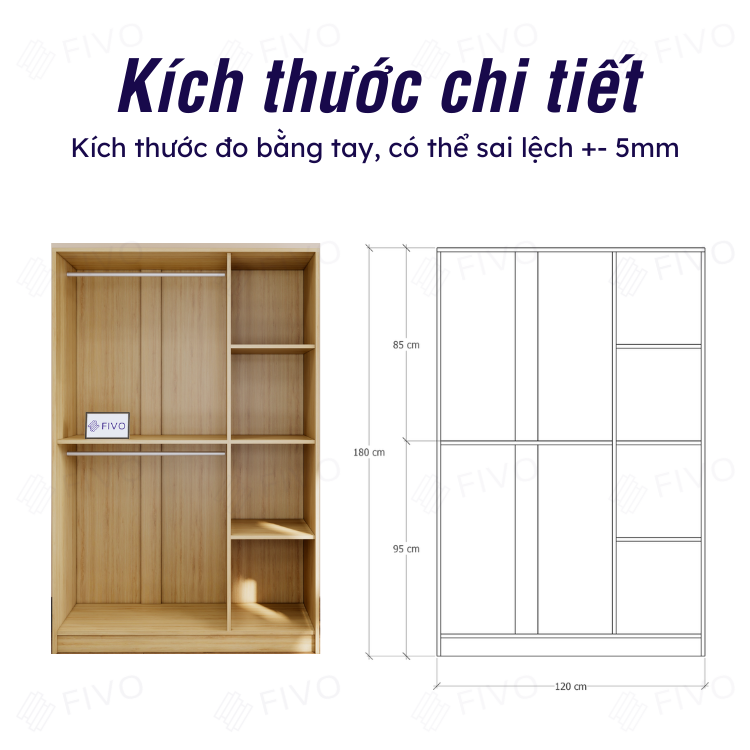 Tủ Đựng Quần Áo Gỗ MDF Lõi Xanh Chống Ẩm Dày 17mm FIVO FC01 Cửa Mở 3 Cánh Ngang 1m2 Phong Cách Hàn Quốc Dễ Dàng Lắp Ráp - Chính Hãng