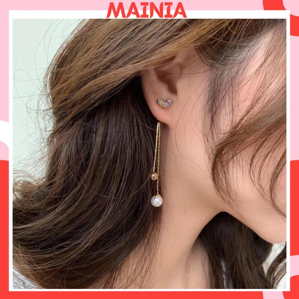 Bông Tai Dài Hình Trái Tim Đính Đá Hàn Quốc Siêu Sang Mainia Shop