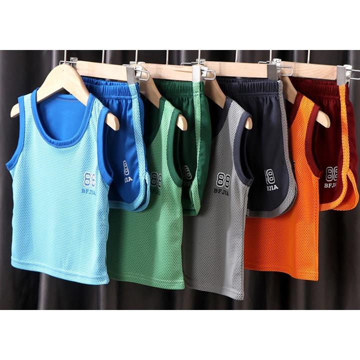 Bộ ba lỗ thể thao cotton thun lạnh cho bé trai, mát rượi, siêu thấm mồ hôi