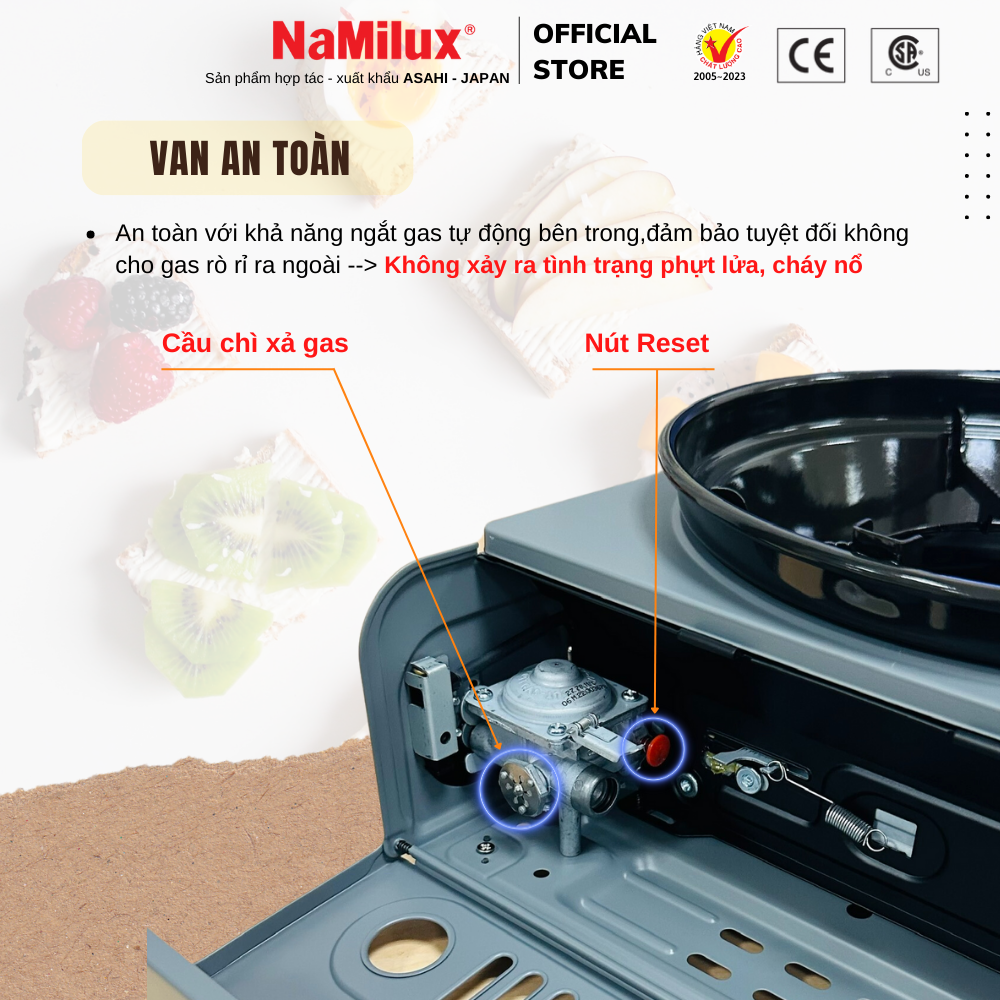 Bếp Lẩu - Nướng Áp Chảo Cao Cấp NaMilux GS2923PF│Chống Gió Siêu Việt│Nồi Chống Dính Teflon Whitford│Hàng Chính Hãng