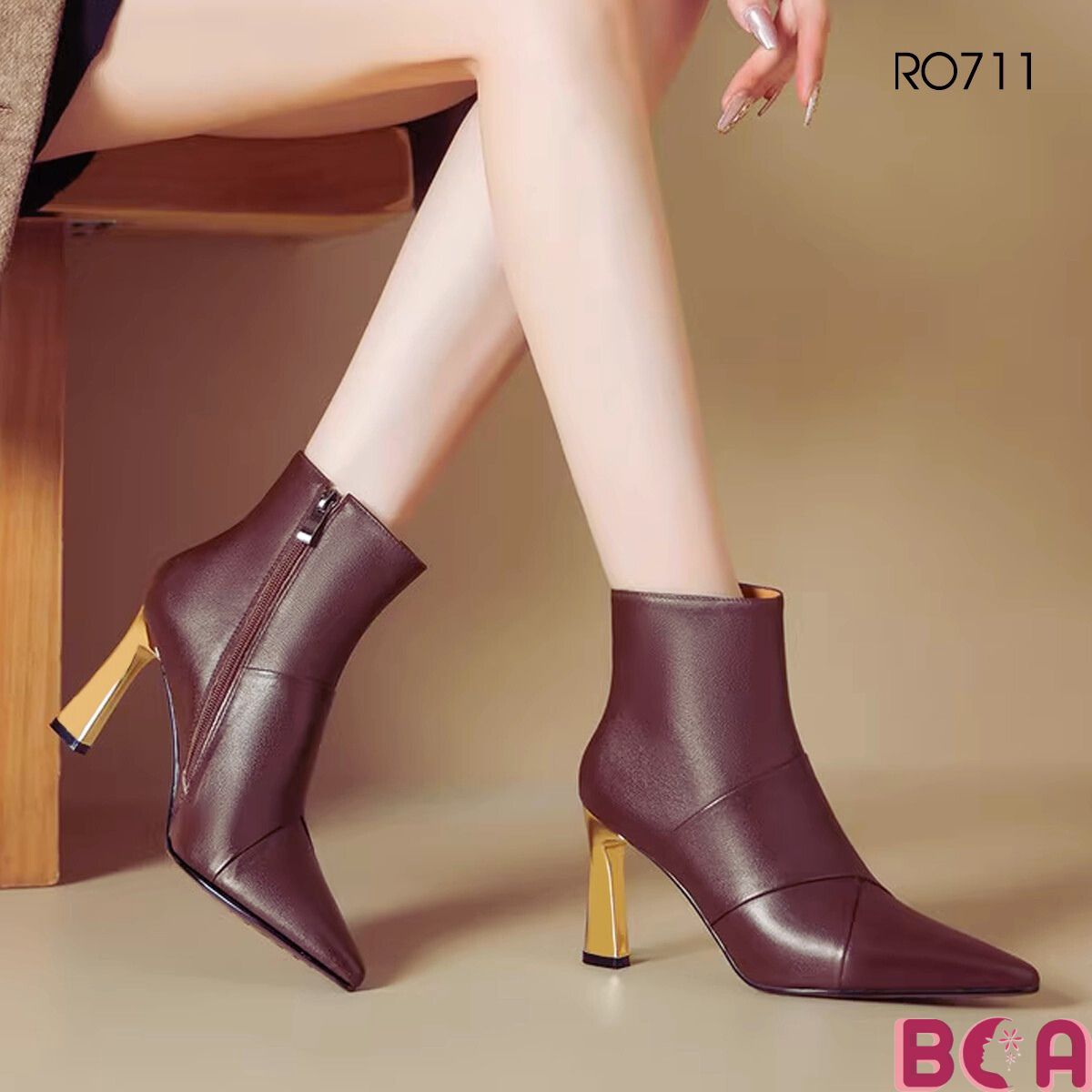 Boot Nữ Cổ Ngắn RO711 ROSATA – Da PU Loại 1 – Gót 9cm – Mũi Nhọn – Size 35–40