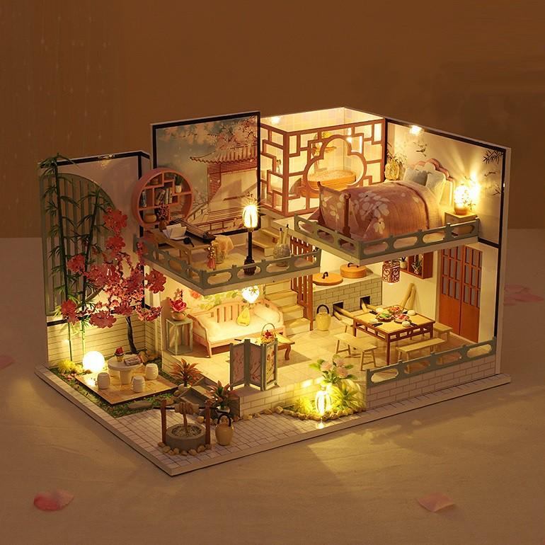 Mô hình nhà DIY Doll House Yaqin Court Kèm Mica Chống bụi