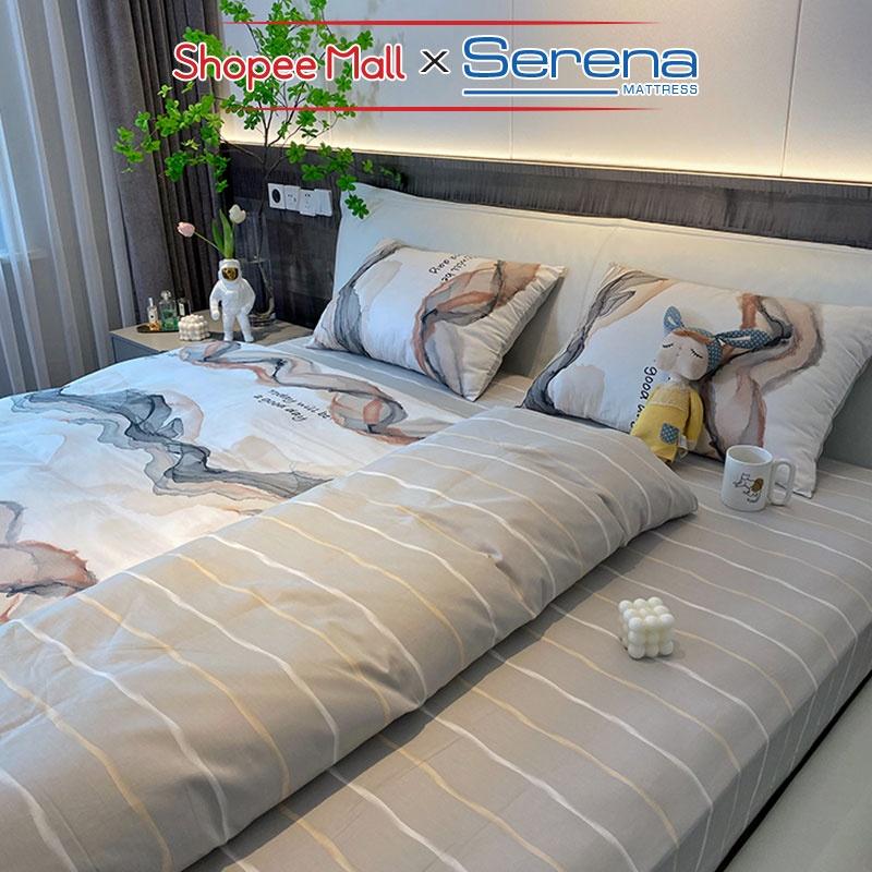Chăn Ga Gối Nệm 5 Món Cotton Living SERENA Chính Hãng Bộ Ra Grap Gối Đệm Nệm Trải Phủ Bọc Giường Trần Bông Cao Cấp Full