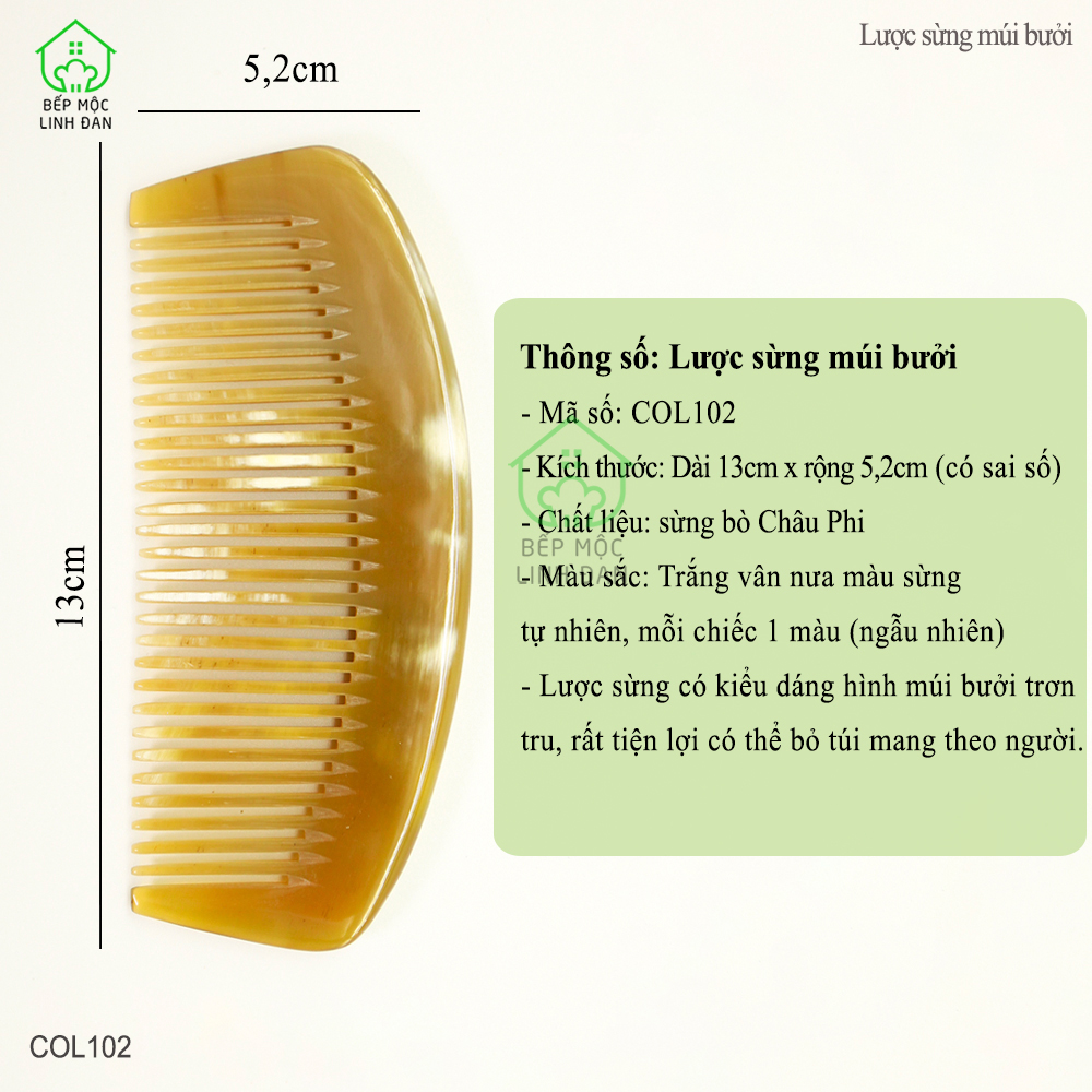 Lược Sừng Kiểu Dáng Múi Bưởi (Size: M - 13cm) Có Thể Bỏ Túi [COL102]