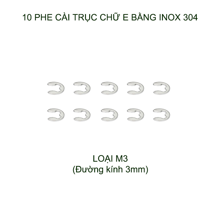 Combo bộ 10 chốt gài trục chữ E, phe cài trục bằng inox 304, nhiều cỡ tùy chọn