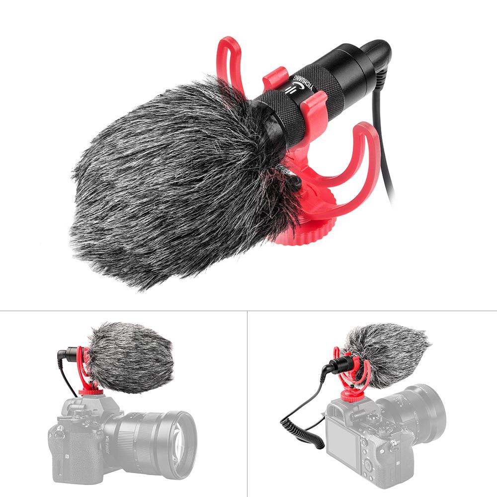 Micrô trên máy ảnh Mini Universal Cardioid ó đế chống sốc, jack 3,5 mm, TRS TRRS Fur Windsheild