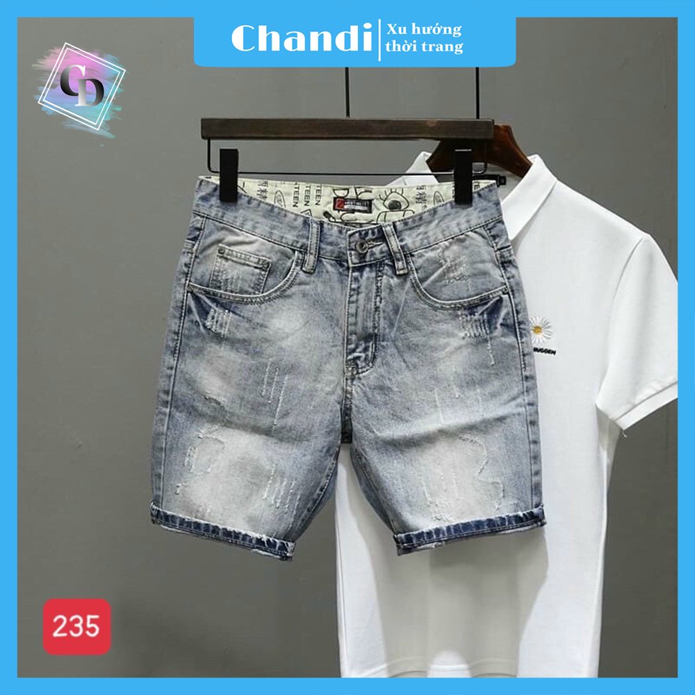 Quần Short Jean Nam co dãn kiểu dáng trẻ trung đơn giản Thương Hiệu Chandi, quần sọt mẫu mới xu hướng 2021 QSJN235