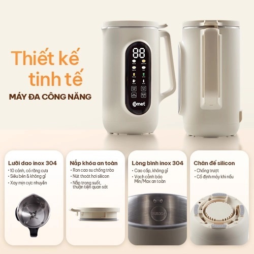 Máy làm sữa hạt đa năng 9in1 Comet, nấu sữa hạt, sữa đậu nành, cháo ăn dặm 1200ml - CM9216 bảo hành 12 tháng hàng chính hãng