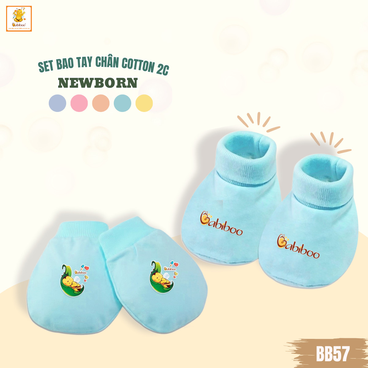 Bao tay bao chân cho bé sơ sinh BABIBOO chất vải cotton mềm mịn , thấm hút mồ hôi BB57 (1 set/ bao tay-bao chân )