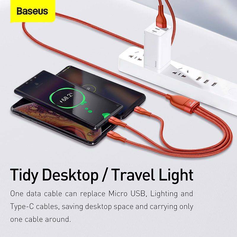 Dây cáp sạc sạc nhanh 66W 5A 3 in 1 Lighting / Type C / micro usb  hiệu Baseus Flash Series sạc nhanh 5A / 66W, sạc iPhone iPad Airpods Pro Samsung Oppo Xiaomi  &amp; truyền dữ liệu cùng lúc 3 thiết bị,  trang bị đèn LED - hàng nhập khẩu