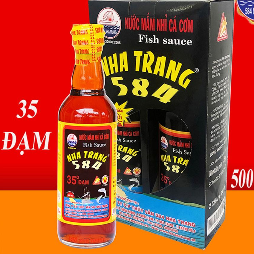 Hộp 2 chai Nước mắm Nhỉ Cá cơm 35 độ đạm - 584 Nha Trang-Chai PET - Chai 500ml