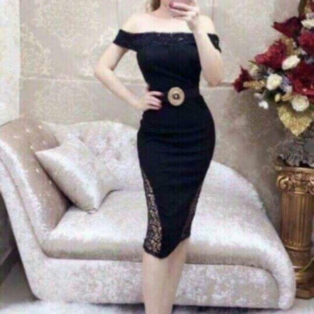 Đầm bẹt vai phối ren 2 bên hông