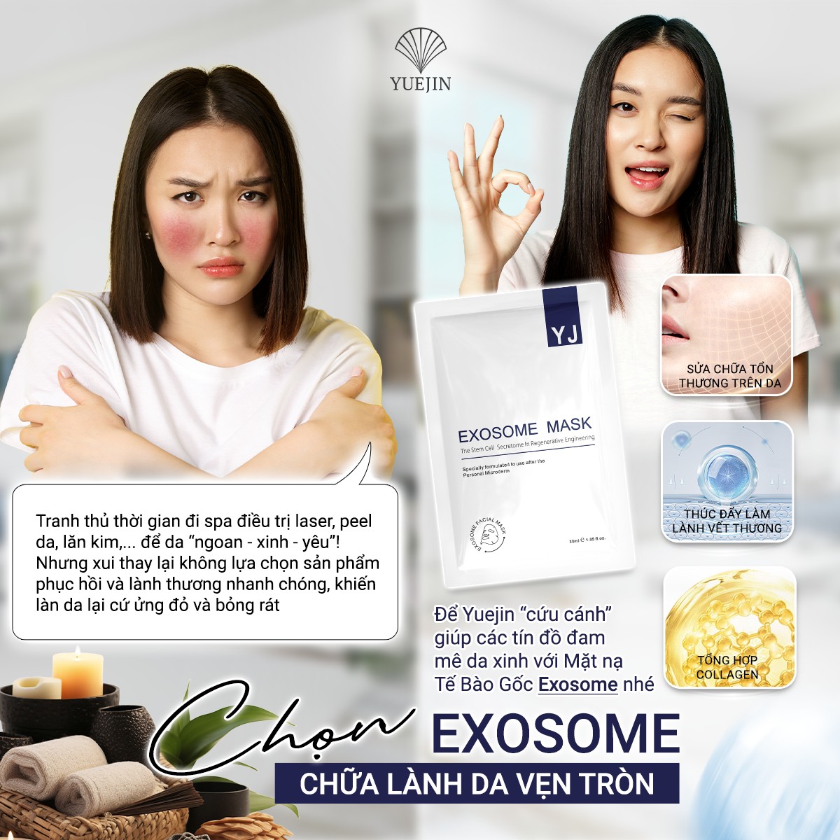 Mặt nạ tế bào gốc Exosome Mask - Yuejin, giúp phục hồi da, chống lão hóa, da sáng mịn (Lẻ 1 miếng)