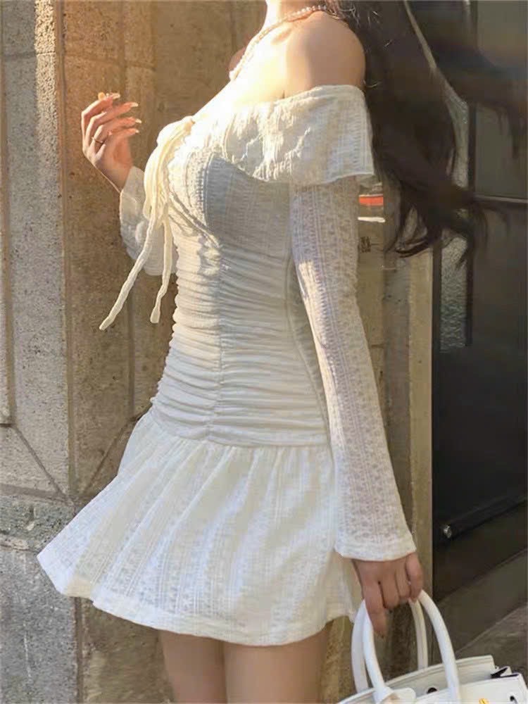 ĐẦM THUN DÂY YẾM TRỄ VAI ÔM BODY MIDI BO THUN VÁY XẾP LY XÒE HẠ EO MẶC 2 KIỂU TRƠN DÀI TAY ĐI TIỆC ĐI CHƠI DẠO PHỐ ĐI BIỂN