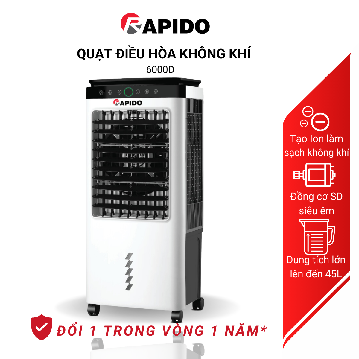 Quạt điều hòa 6000D, chính hãng của Rapido, bảo hành toàn quốc 1 năm, tặng kèm 2 khay nước - hàng chính hãng