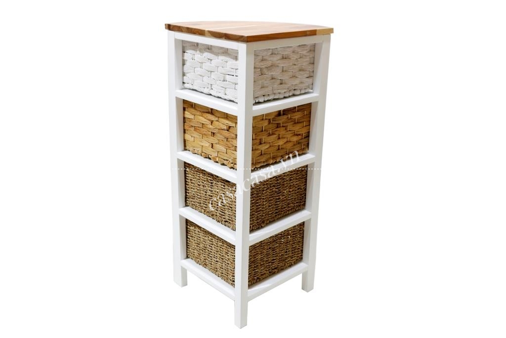 Tủ gỗ tam giác, tủ góc, cabinet 4 ngăn kéo, hộc đan lục bình, cói - HG1052A-MC