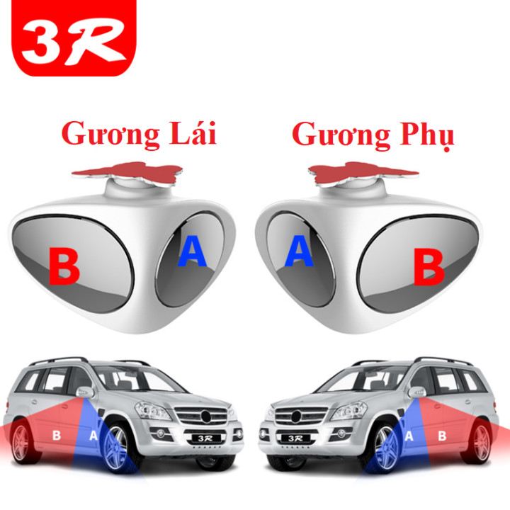 Gương xóa điểm mù cao cấp 3R dạng cầu 2 góc gắn gương lái và phụ trên ô tô, xe hơi 