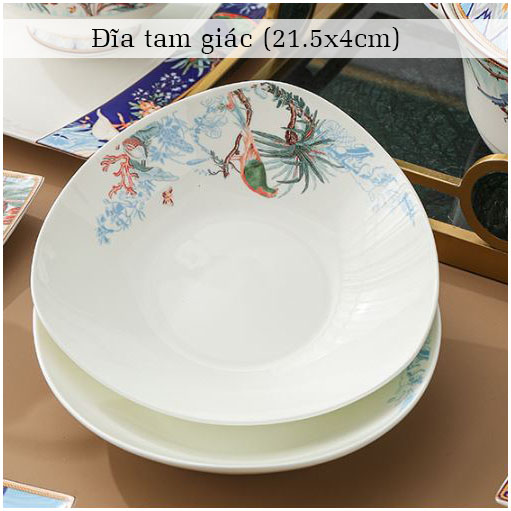 Bộ bát ăn cơm SỨ XƯƠNG Giang Tây cao cấp 62 chi tiết - Bộ chén ăn cơm sang trọng, tinh tế - Bát đĩa mỏng nhẹ nhưng cứng trong và cách nhiệt tốt. Mã GS20
